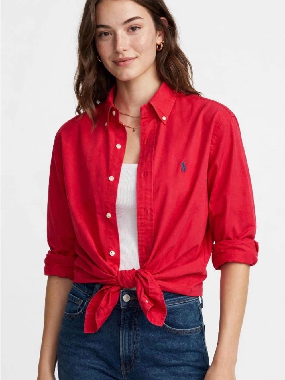 Polo by Ralph Lauren Bright Red Button-Down Blaire Shirt 100% cotton Size L